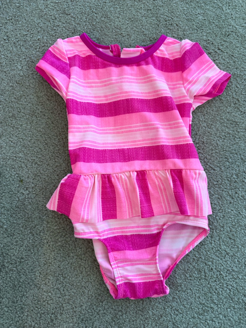 Joe Fresh‎ Girls' Pink Striped Ruffle Swim Tank Top